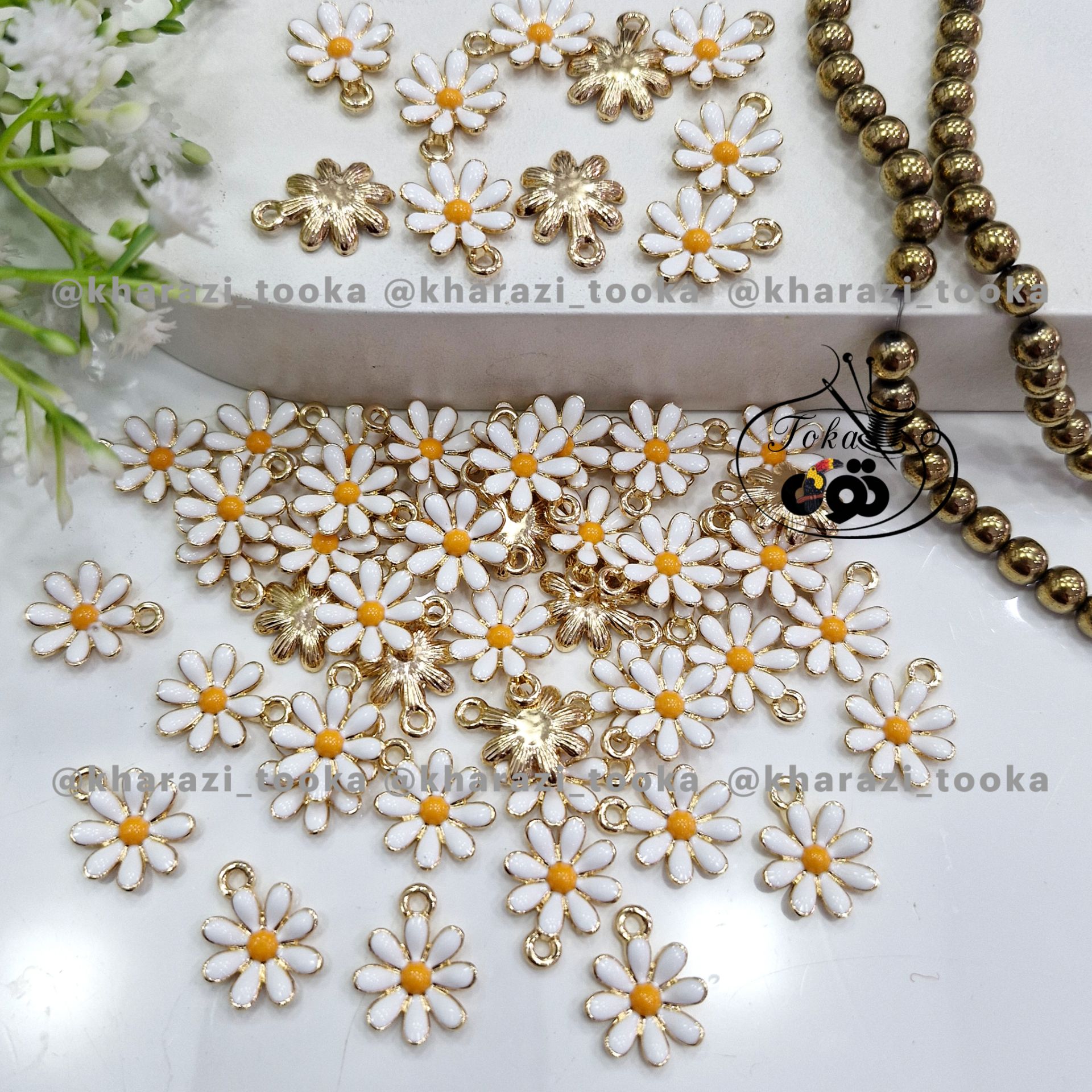 خرجکار گل سفید طلایی