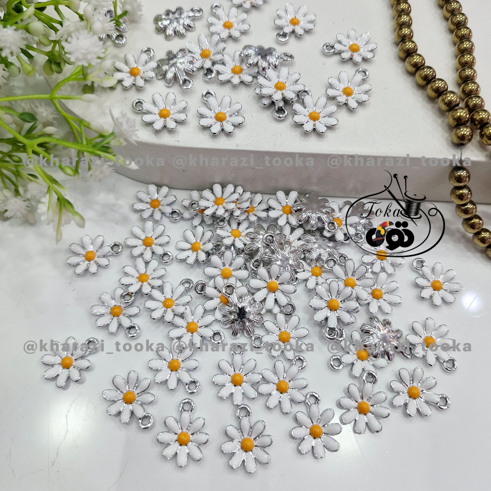خرجکار گل سفید نقره ای